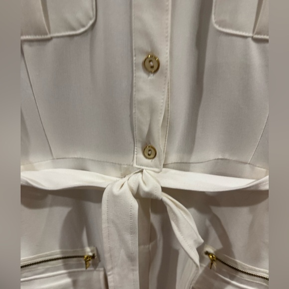 Sharagano Belted Shirt Dress. Short sleeve, button front, collared with Gold - Picture 5 of 7